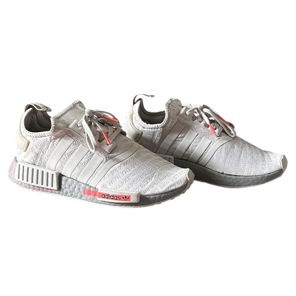 Adidas NMD_R1 J All Over Print Light Grey & Signal Pink Canvas Sneakers 5.5